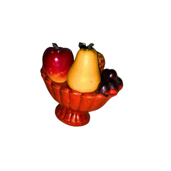 Vintage Chalkware Fruit Bowl Centerpiece with Salt and Pepper Shakers - Picture 2 of 9